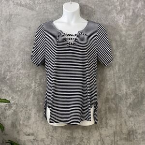 Torrid Blouse Top women’s 2X nautical lace detail neck striped stretch USA 3656